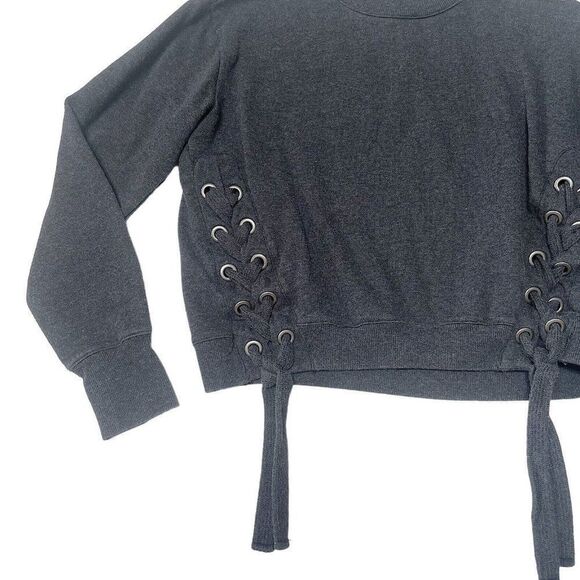 Free Generation Los Angeles Gray lace up tie high neck sweater size medium - Picture 2 of 10